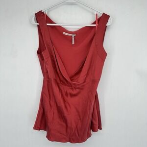 Classiques Entier Women's Red Silk Blend V-Neck Romantic Evening X-Mas Top XL